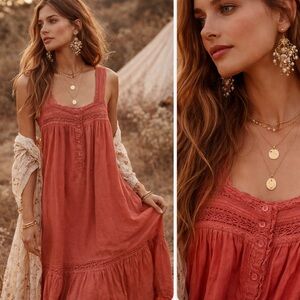 DOEN Coral Pink Cotton Nightgown Dress Size XS